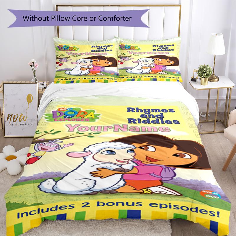 Dora Explorer Customize Your Name Bedding Set Breathable Duvet Cover with Pillowcases Home Decoration Birthday Gift