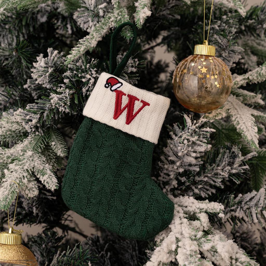 Haobei Green Knitted Christmas Stocking with Embroidered Lettering – Woolen Gift Bag Décor
