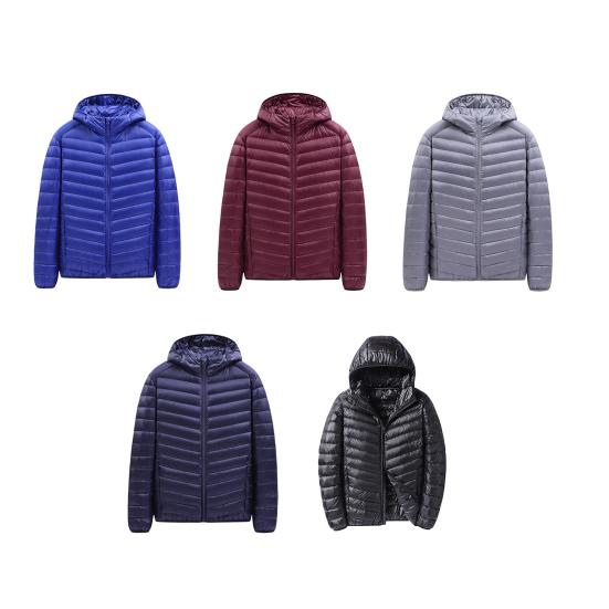 Men Down Coat Hooded Lightweight Warm Winter Jacket Long Sleeve Zipper Closure Windproof Cold Weather Outerwear