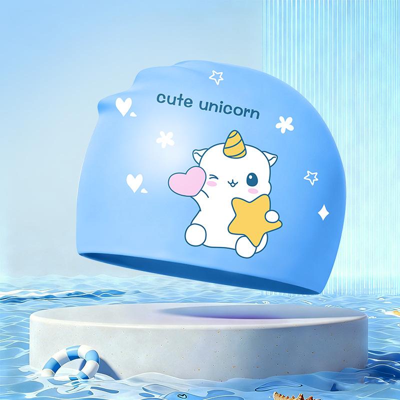 New Children's Cartoon Swimming Cap Cute Dolphin Waterproof Ear Protection Swimming Caps Kids Hot Spring Swimming Equipment
