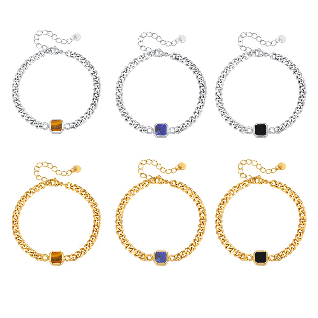 Stainless Steel Adjustable Chain Bracelet for Men, 5mm Width Natural Stone Charm Bracelets, Fashion Jewelry Gift for Him Husband