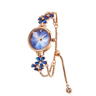 Time100 Letni Japoński Kwarcowy Bransoletka Kryształowe Szkło Wielościenne Pudełko Prezentowe W Zestawie Zegarek Damski, Mechanizm, Styl, Pasek, Wodoodporny, (niebieski)