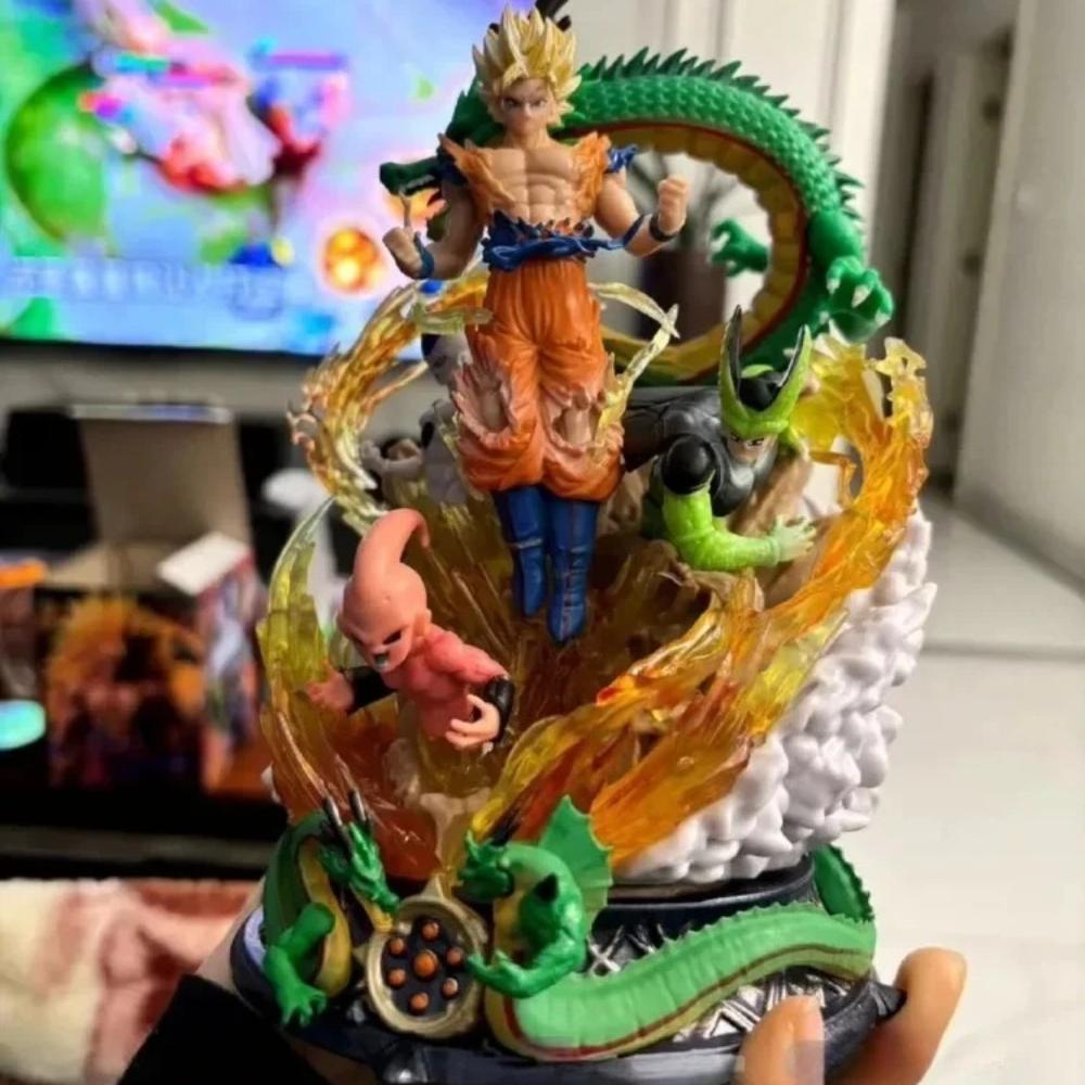 New 23cm Dragon Ball Son Goku Figure Super Saiyan Figure Cell Shenron Buu Figure Gk Statue Figurine Model Doll Collection Gift