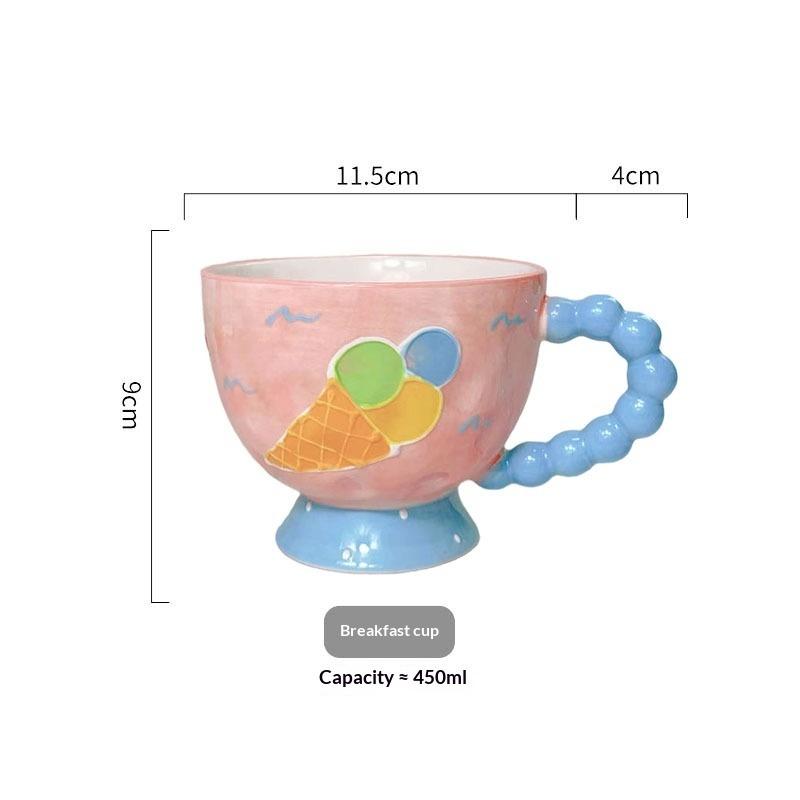 Hand-painted Ceramic Cup Cute Creative Bead Handle Breakfast Cup High Value Large Capacity Milk Oat Cup Drinking Cup