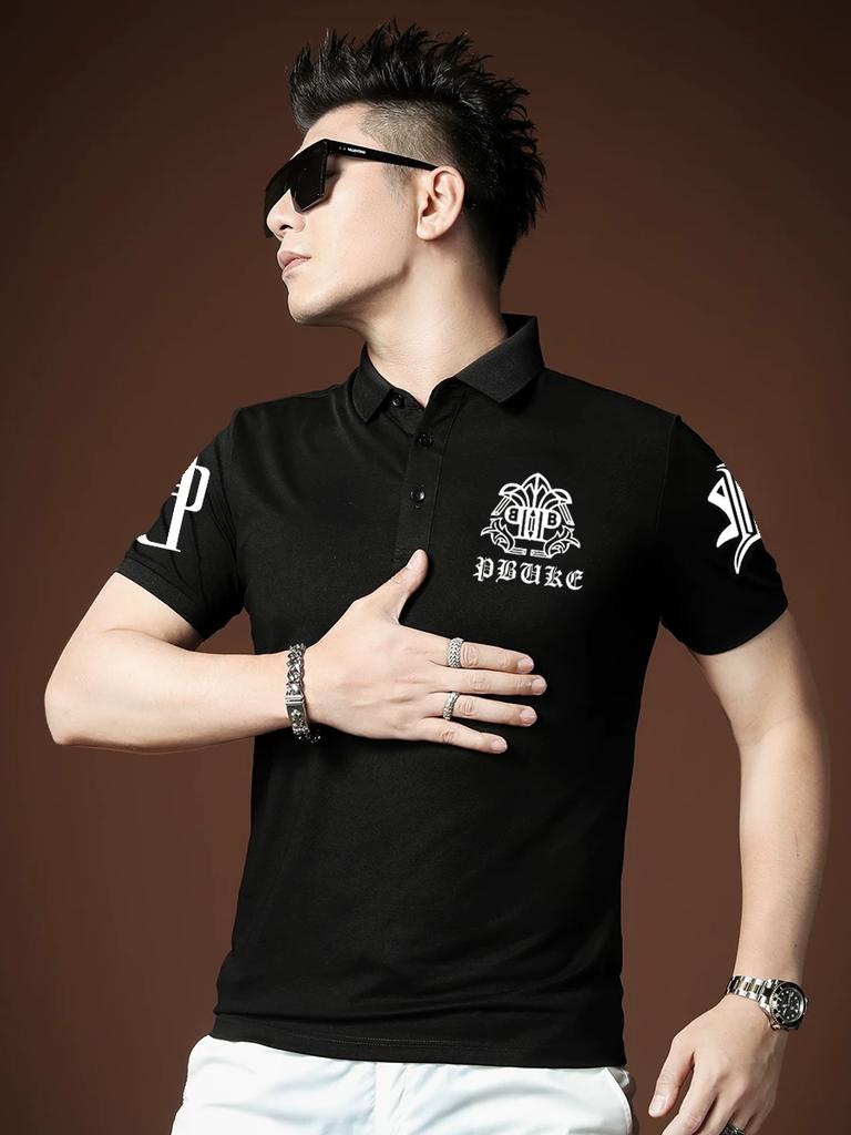 European Station Men's Elbow-Sleeved Top Paul T-shirt Summer New Arrival Trendy Walnut Print Short Sleeve Polo Shirt T-shirt Men's Clothing