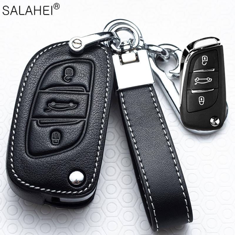 AALY1 New Leather Car Key Case Remote Cover For Peugeot 208 308 T9 508 2008 For Citroen C4 For Opel Corsa Crossland X Auto Accessories