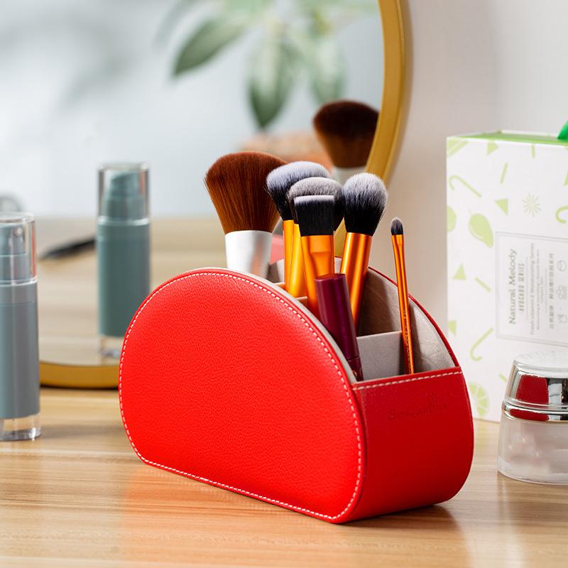 Pu Leather Remote Control Storage Box Living Room Tea Table Office Desktop Five Grids Multi-function Cosmetics Organize The Box