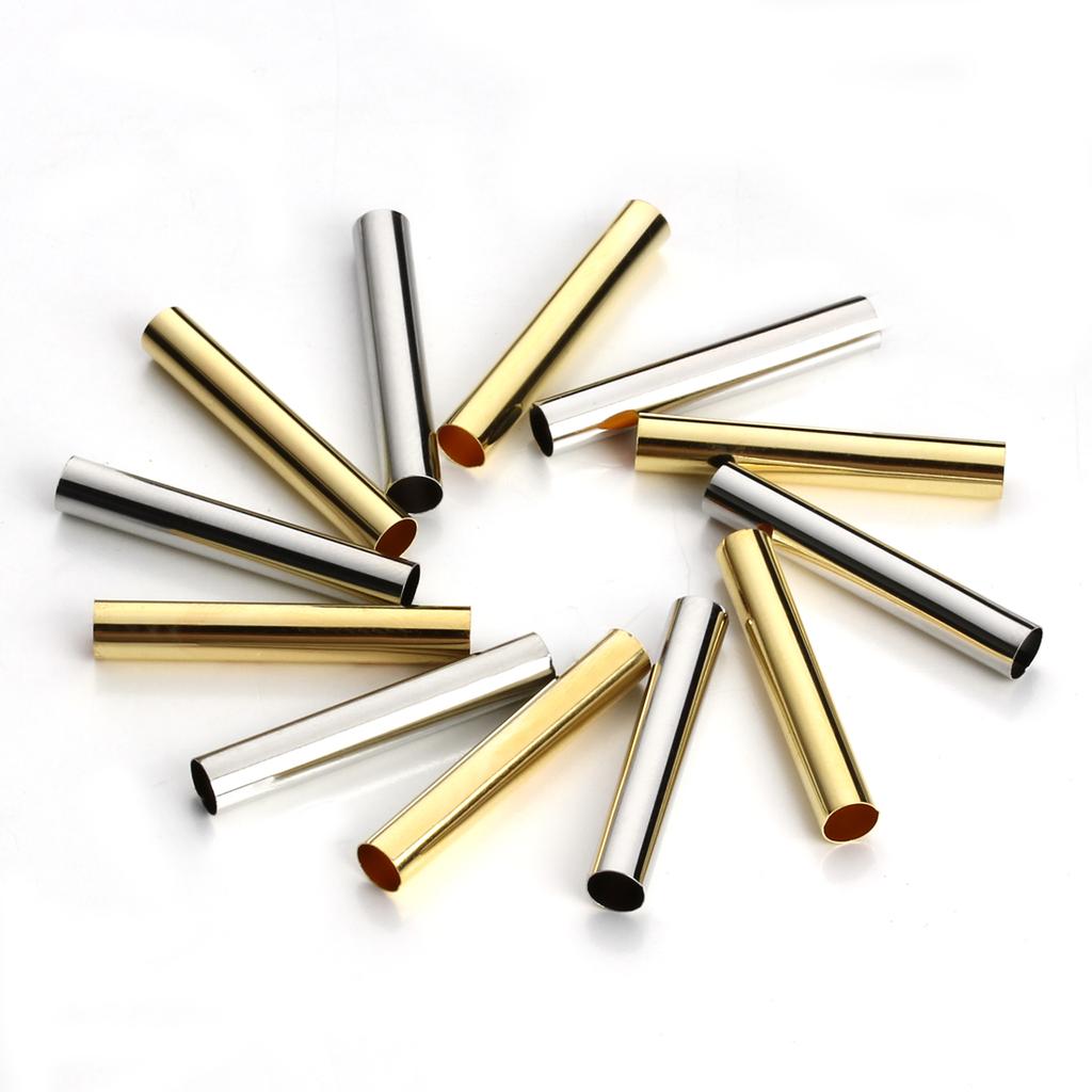 50-100Pcs Metal Brass Long Tube Beads Cylinder Smooth Straight Tube Beads Fit 4/6mm Leather Cord DIY Handmade Bracelet Accessory
