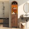 Mobile da Bagno Alto Autoportante, Top ad Arco, LED, Porta Reversibile, Cassetto, Chiusura Magnetica, Cerniere Soft-Close, 40×30×163 cm, Colore Noce