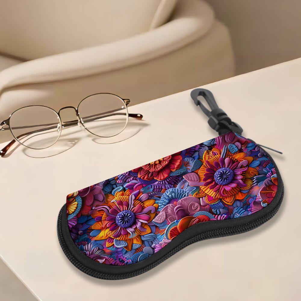 2D-Boho Floral Pattern Protective Sunglasses Case, Vibrant 3D Flower Print Eyeglasses Holder, Stylish Travel Eyewear Storage Box for Women Gift