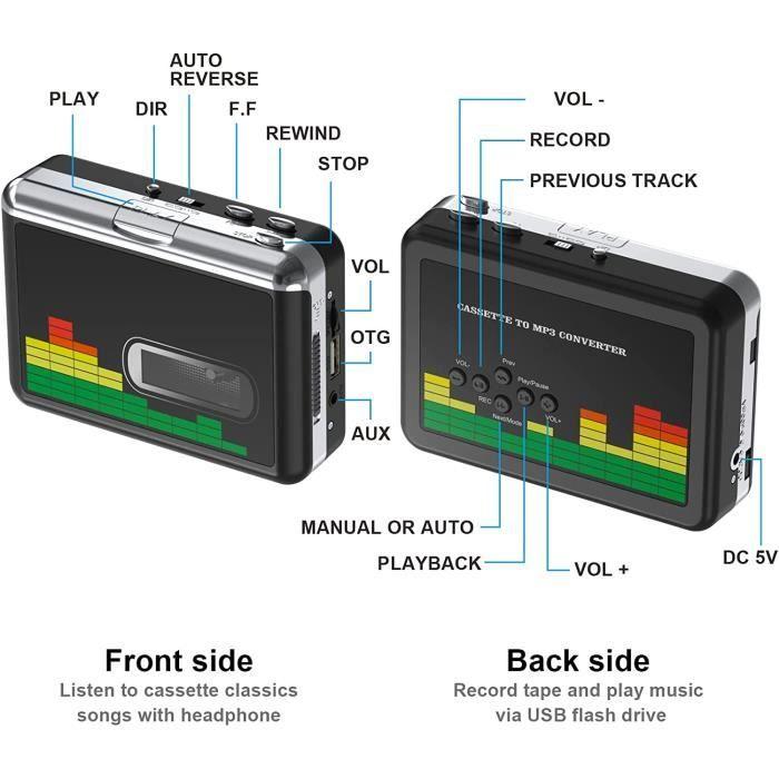Lecteur de Cassette USB convertisseur de Bande en MP3, Lecteur de Musique Audio Portable Walkman Convertisseur de Cassette en M A2
