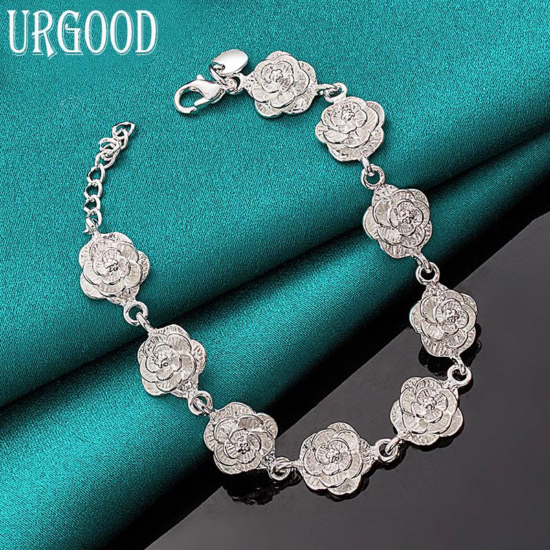 925 Sterling Silver Romantic Rose Bracelet Party Gift Beautiful Jewelry