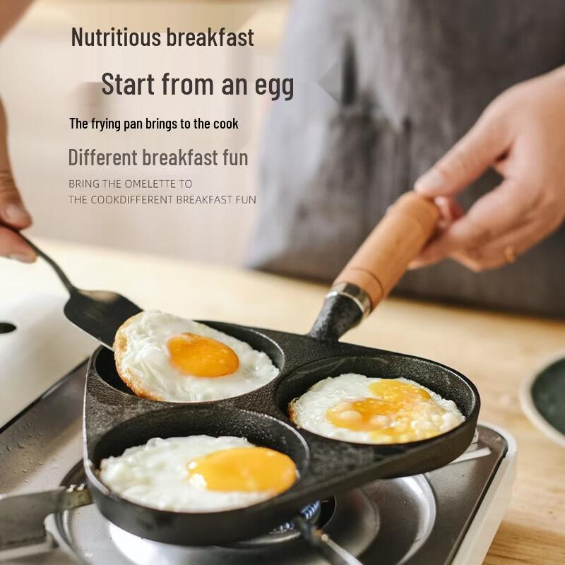ZISIZ 3-Hole Cast Iron Egg Frying Pan