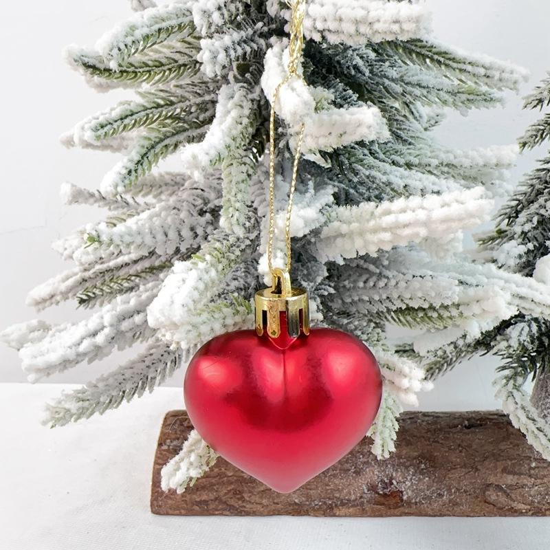 12 Stück Weihnachtskugeln Anhänger Kunststoff Herzförmiger Schmuck Weihnachtsbaumschmuck DIY Heimdekorationszubehör Neujahrsparty Geschenk