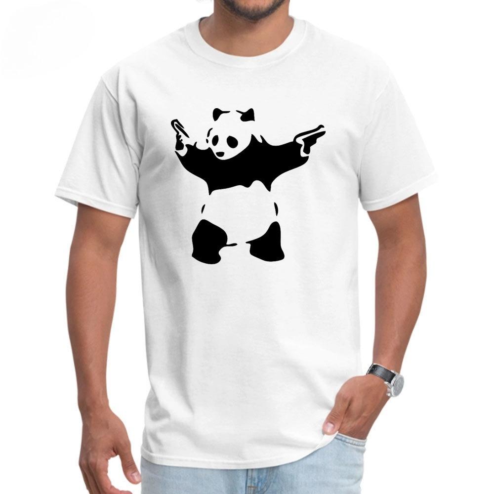 Мужская футболка Banksy Panda Guns Свитшот с круглым вырезом Футболки ДЕНЬ СВЯТОГО ВАЛЕНТИНА Топы Футболки С коротким рукавом Купоны Хлопковая футболка Простой стиль Camiseta S