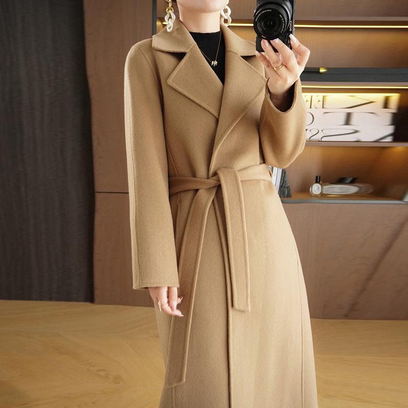 Dámský kabát ze 100% vlny MODERNÍ NOVINKA SAGA Podzimní vlněný dlouhý kabát Ručně vyrobený hráškový kabát Zimní teplá vlněná dlouhá bunda