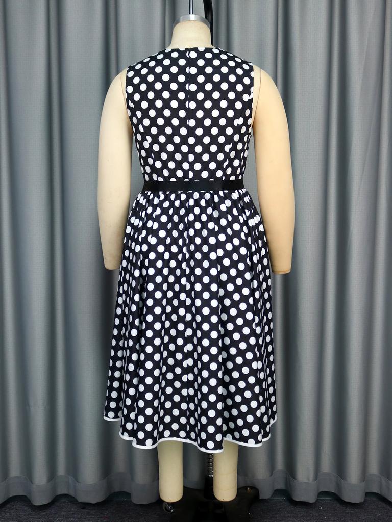 AOMEI Polka Dot Sleeveless A Line Dress Turn Down Collar Casual Going Out Outfits Elegant Summer Wedding Guest Dress for Women