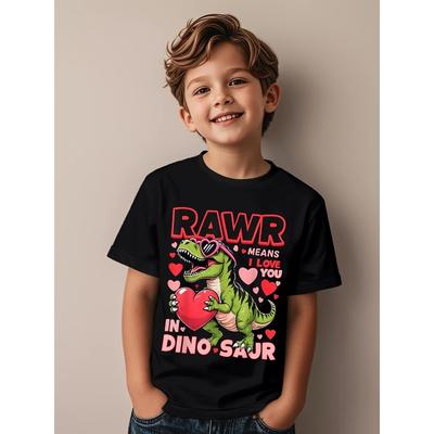 Europäische Größen Rawr bedeutet Ich liebe dich auf Dinosaurier Valentine's Day Neuheit Tolles Grafik-Kindert-Shirt Süße Kinder-T-Shirts Streetstyle-T-Shirts Oberteile für Kinder