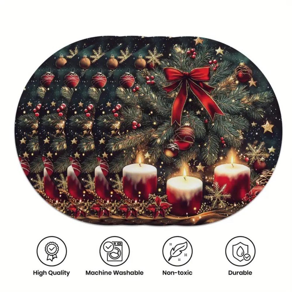 4 STÜCKE Weihnachts-Platzsets Rund Polyester Rutschfest Hitzebeständig Festliche Tischsets Weihnachts-Stil Design Runde Tischdecke