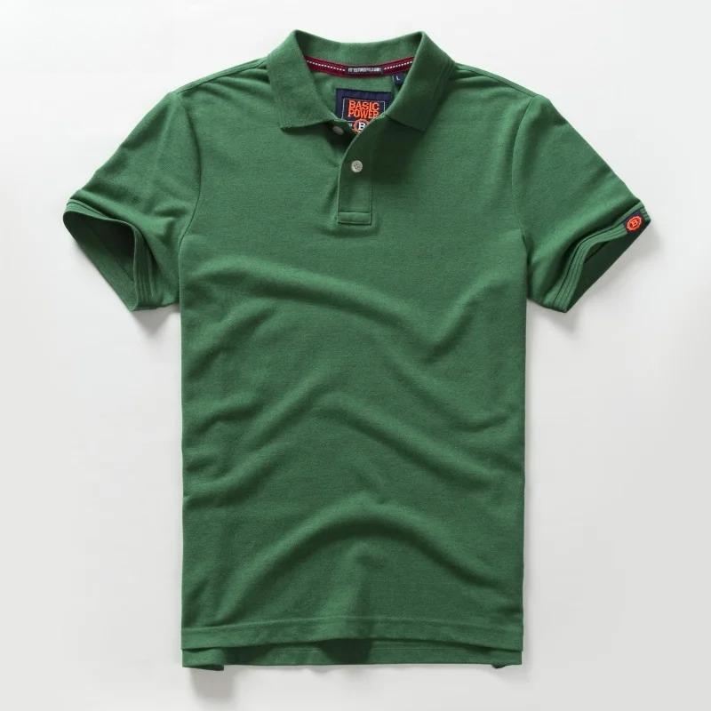 Wovey Zomer Mannen Poloshirts Katoenen Shirts Korte Mouw Letter Geborduurd Embleem Simpel Shirt voor Mannen XXXL groen