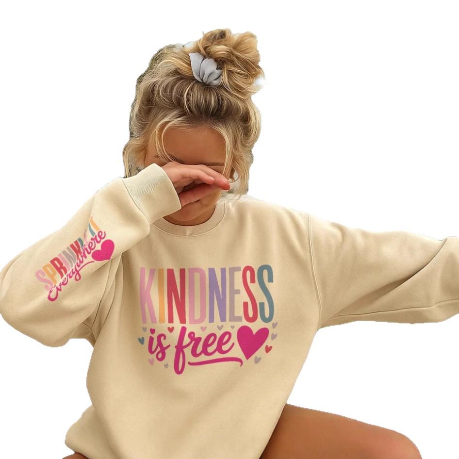 Women's Autumn/Winter Casual Printed Sweatshirt Hoodie - Long-Sleeved, Round Neck