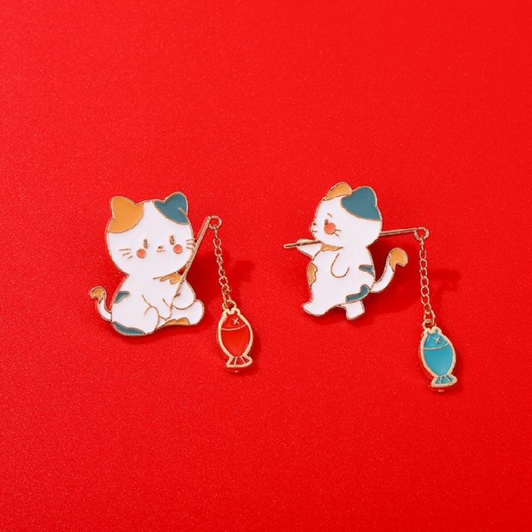 Fishing Cat Badges Alloy Material Enamel Brooch Pins for Bookbags Clothes Decors