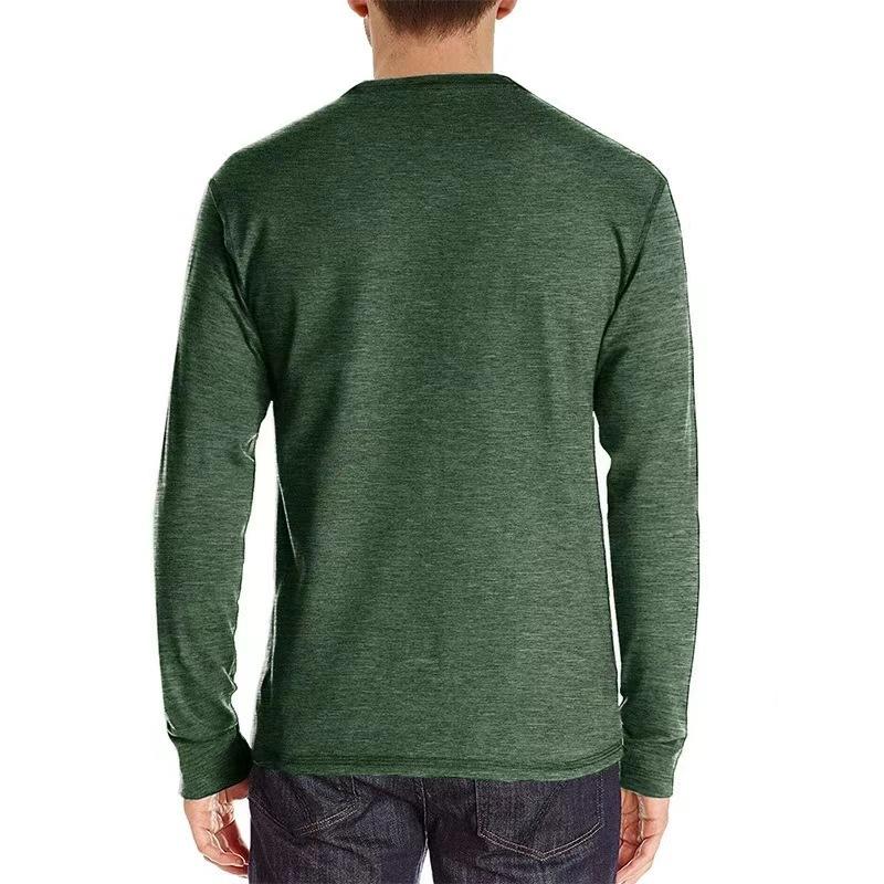 Stylish Men's Slim-Fit Long-Sleeved Henley Pocket T-Shirt Two-Tone Men's Sweatshirt Top