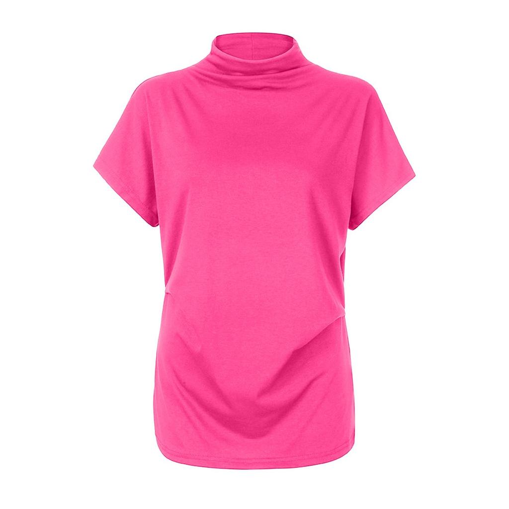 Mode Damen Halb Rollkragen Ärmel Tops Polyester Baumwolle Lose Kurzarm T-shirt Für Frauen