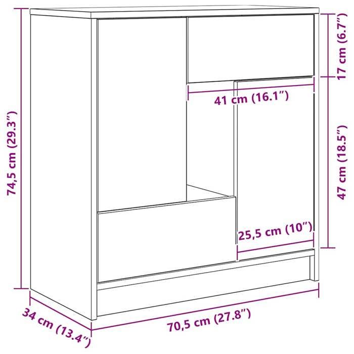 VidaXL Buffet with Drawers and Doors Concrete Grey 70.5x34x74.5 Cm, Storage Furniture, Buffet Cabinet, Entrance Furniture, 861844