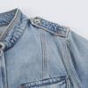 Autumn new multi-pocket zipper decorative elastic waist denim jacket 8727270