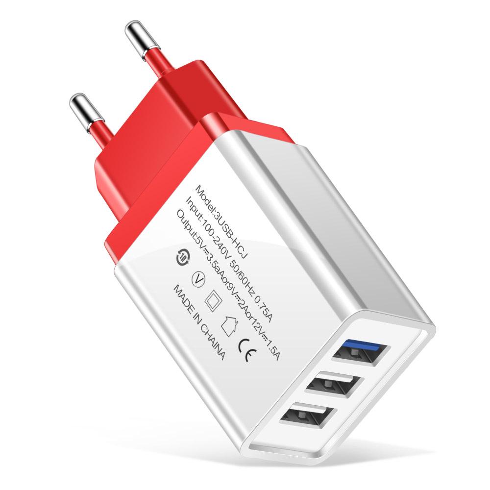 2A 3-Port USB Charger: EU/US Standard Travel Phone & Tablet Charger