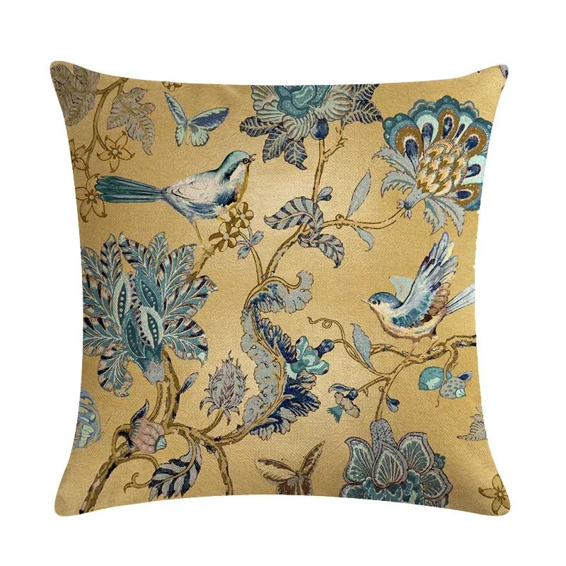 American Country Flower Bird Series Flax Embrace Pillowcase Home Sofa Adornment Cushion Cover 45*45cm