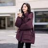 Women's Hooded Drawstring Waist Puffer Jacket with Pockets Solid Color Winter Coat