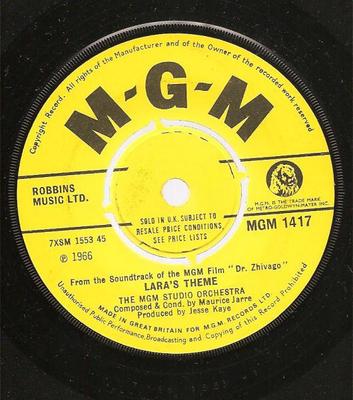 7palcová deska MGM STUDIO ORCHESTRA - Lara's Theme MGM1417 MGM Records 1968 UK Soundtracky a muzikály Použité
