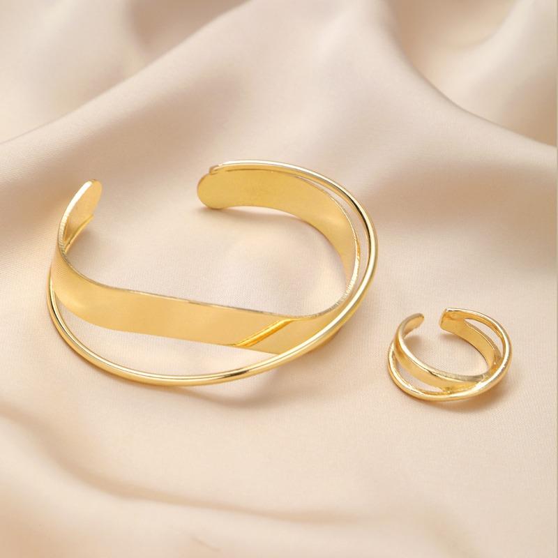 Oregelbunden Geometrisk Bredsidig Ring, Armbandsset, Moderiktiga Enkla och Exklusiva Smyckestillbehör