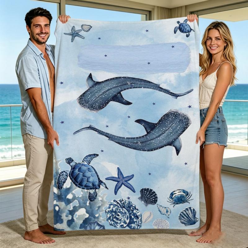 Cartoon Ocean Dolphin Wave Throw Blanket Balcony Patio Reading Nook Warm Blanket Guest Den Living Room Office Presents