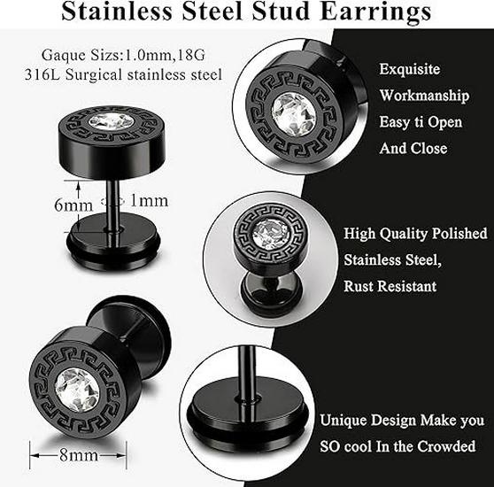 Black Stainless Steel Cross Hoop Earring Set for Men - High-End Electroplated Fashion Jewelry Studs