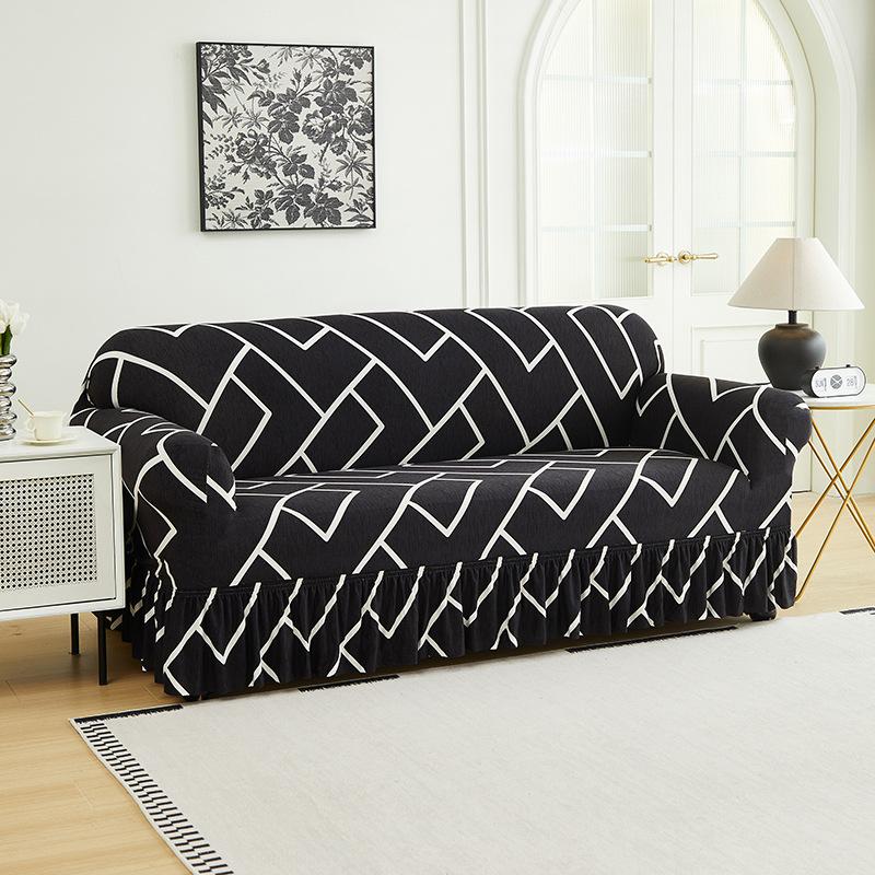 Stretch Printed Sofa Slipcover With Skirt Furniture Protector For Living Room Bedroom Home Decor