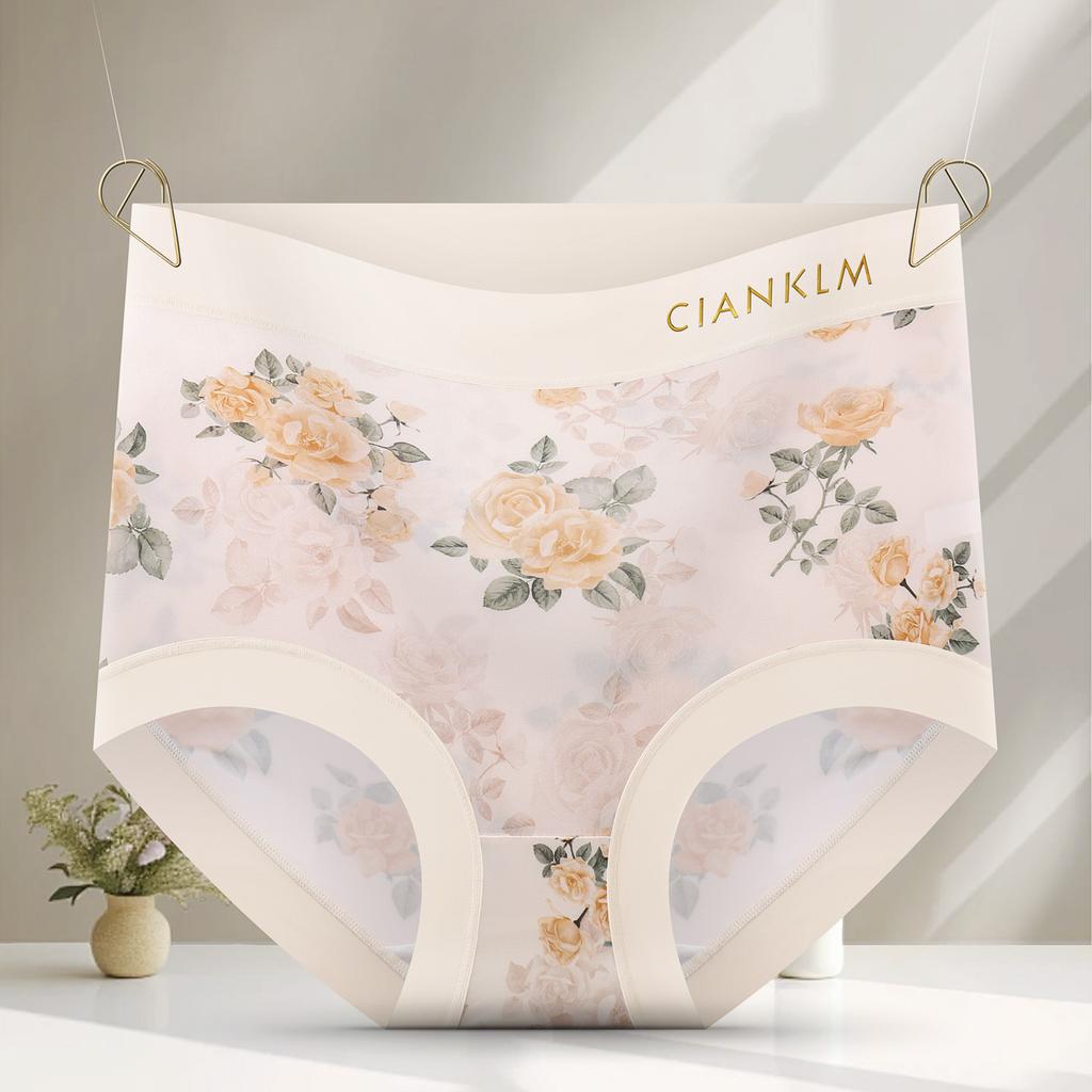Women Flowers Panties Mesh Mid-Rise Briefs Breathable Skin Friendly Underpants Plus Size Stretch Underwear