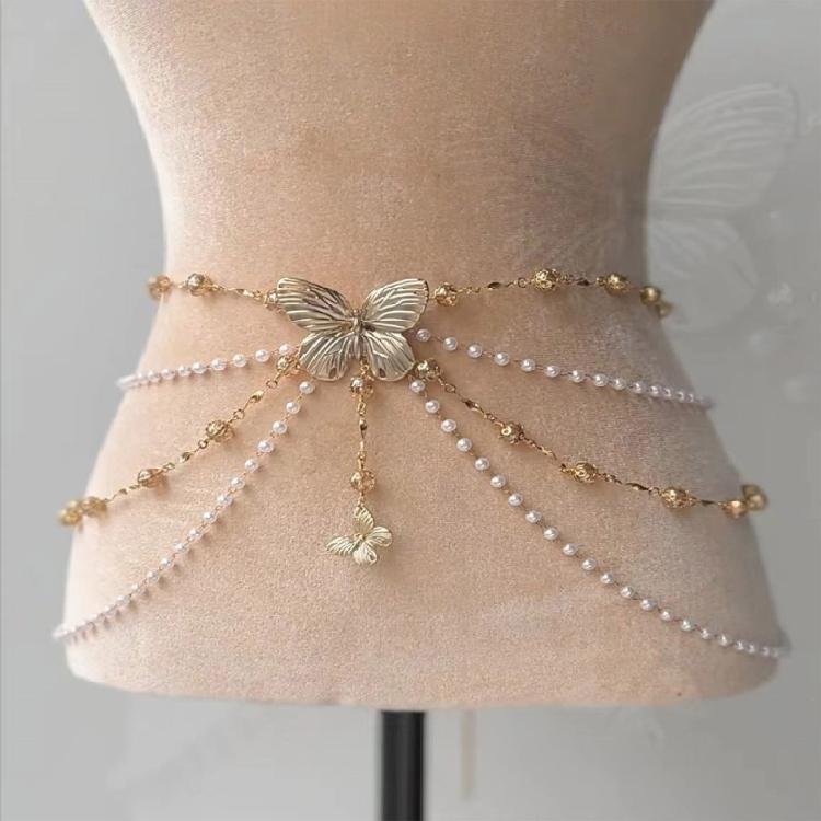 Luxury Imitation Pearls Waist Chain Decorative Waistband Body Jewelry Waist Band for Fashion Forward Women Lady Girls