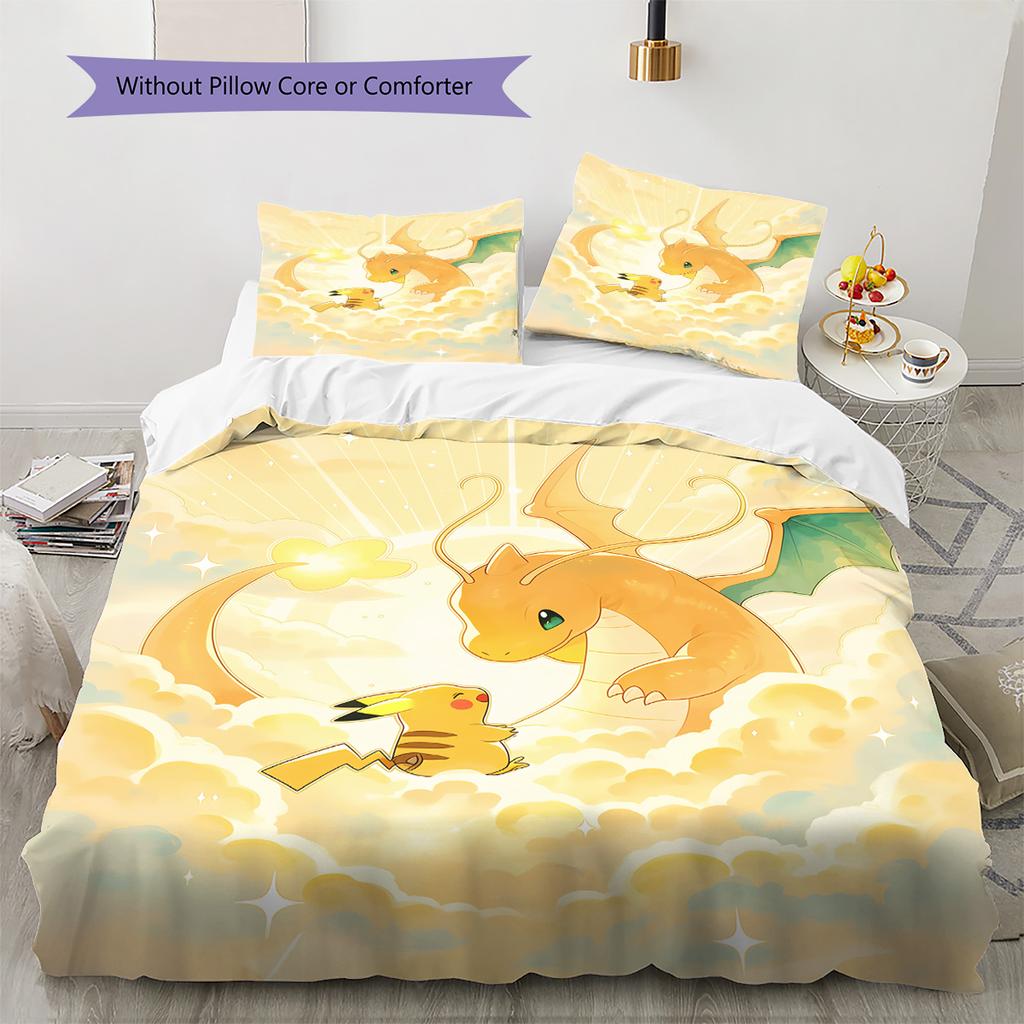 Pokemon Cute Art Bedding Set, 1 Duvet Cover & 2 Pillowcases, Suitable for Home Decor, Ideal Gift for Fans