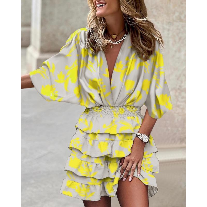 QICED Women's Fashion Summer Spring  V-Neck Casual Dresses