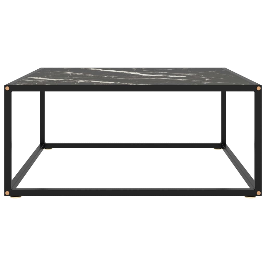 Coffee Table in Black with Black Marble Effect Glass 80 x 80 x 35 cm