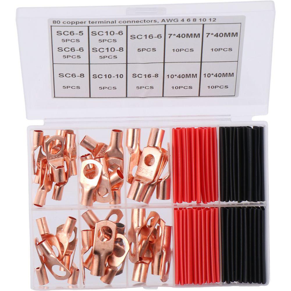 80Pcs AWG 12/10 8 6 Battery Terminal Connectors SC Ring Terminals Connectors  Automotive