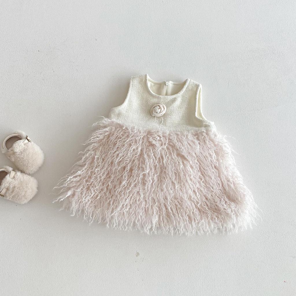 2025 New Winter Little Girls' French Chic Fleece-Lined Sleeveless Princess Dress