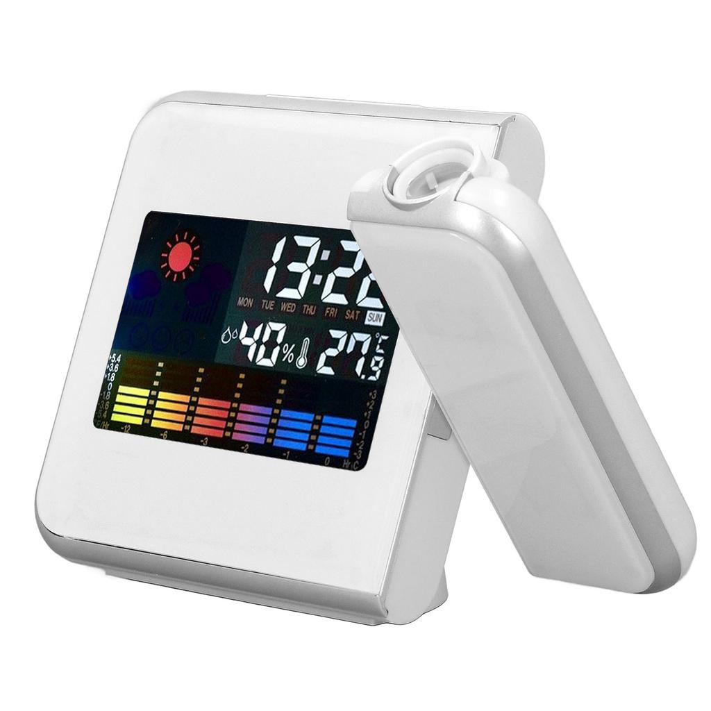 Weather Station Clock Temperature Humidity LCD Color Display LED Backlight Snooze Function Projection Alarm Clock White