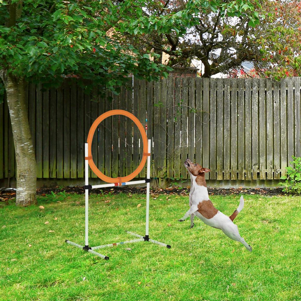 Agility Jump Ring for Dogs, Agility Set for Dogs, Agility Ring 2 in 1 Jump Ring Pole with Carrying Bag Plastic 74.5 x 66 x 91 cm White+Orange