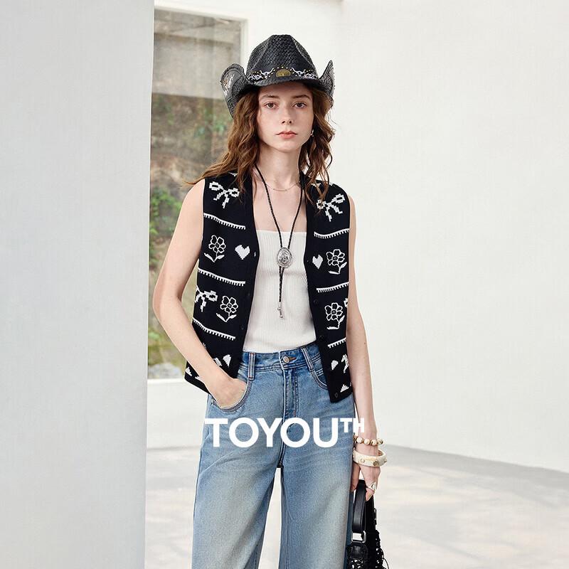 Chuyu V-Neck Fair Isle Jacquard Knitted Vest L чёрный
