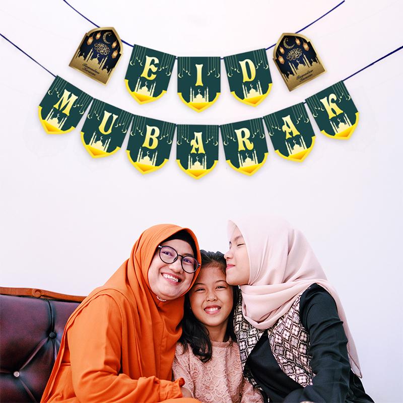 2025 Eid Mubarak Banner Hängeflagge Ramadan Dekoration für Zuhause Islamische Muslimische Partyzubehör Heimdeko Eid Al Adha