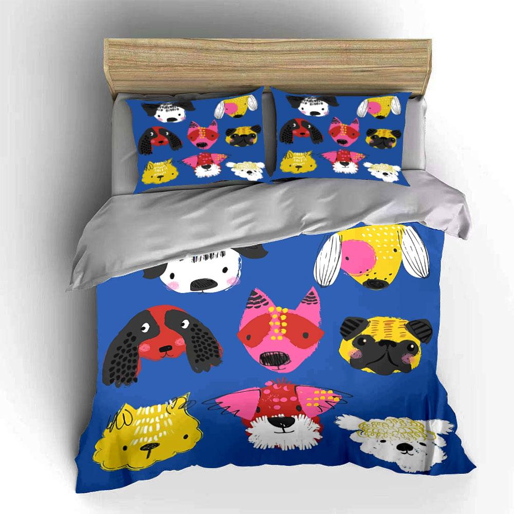 Colorful Dog Face Illustration Bedding Duvet Cover Set Duvet Cover Pillowcases (1*Duvet Cover 2*Pillowcases, without duvet insert)